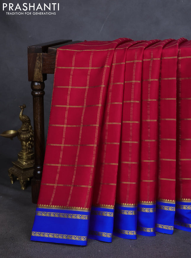 Pure mysore silk saree pink and blue with allover zari checked pattern and rettapet zari woven border