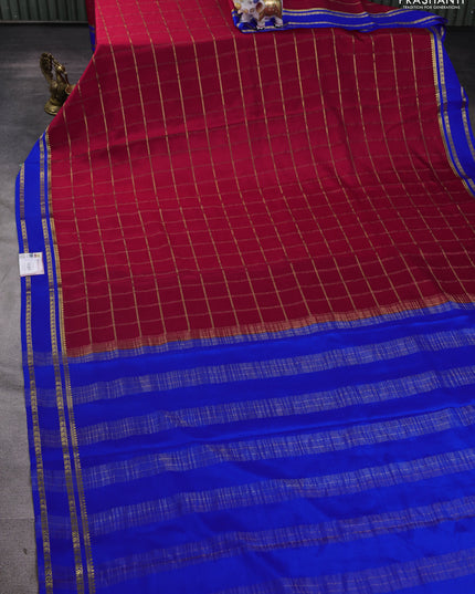 Pure mysore silk saree pink and blue with allover zari checked pattern and rettapet zari woven border