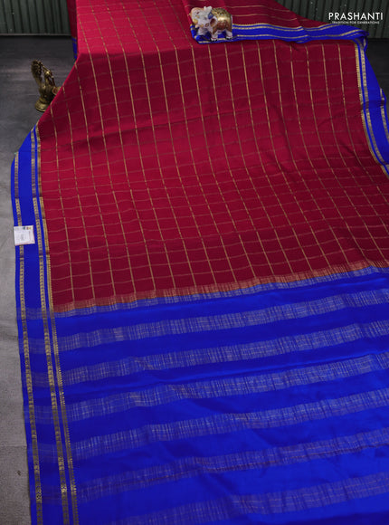 Pure mysore silk saree pink and blue with allover zari checked pattern and rettapet zari woven border