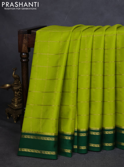 Pure mysore silk saree lime green and green with allover zari checked pattern and rettapet zari woven border