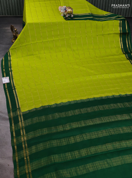 Pure mysore silk saree lime green and green with allover zari checked pattern and rettapet zari woven border