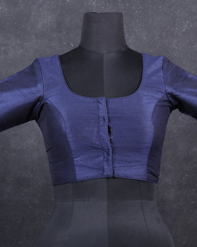 Navy blue semi raw silk readymade blouse