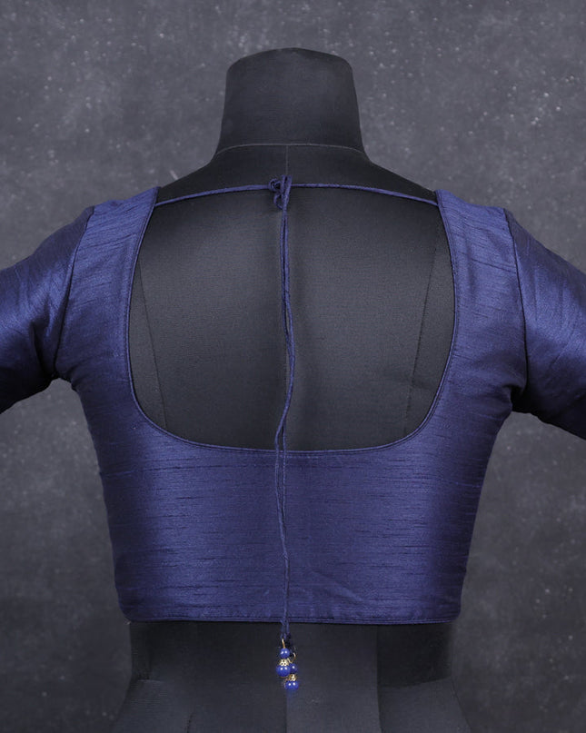 Navy blue semi raw silk readymade blouse
