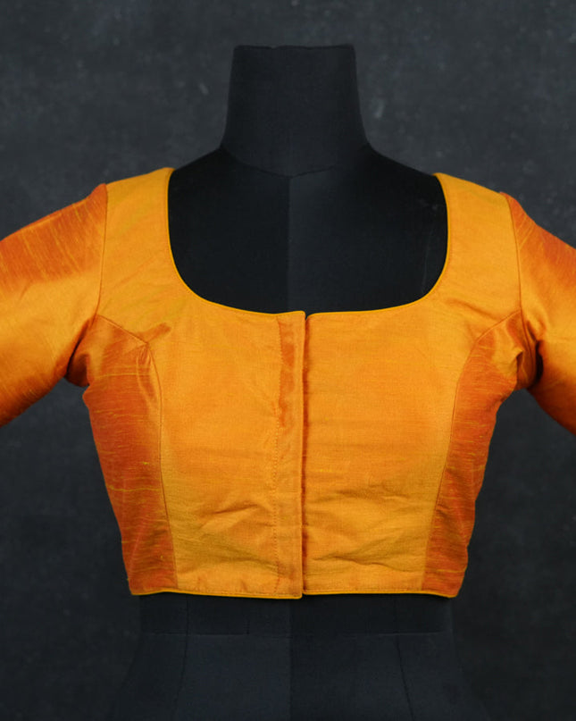 Mustard yellow semi raw silk readymade blouse