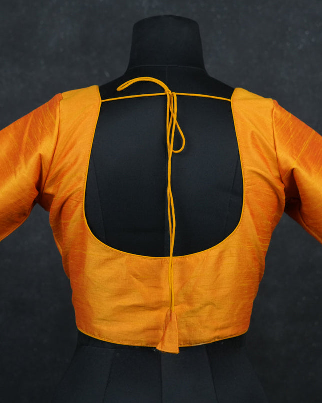 Mustard yellow semi raw silk readymade blouse