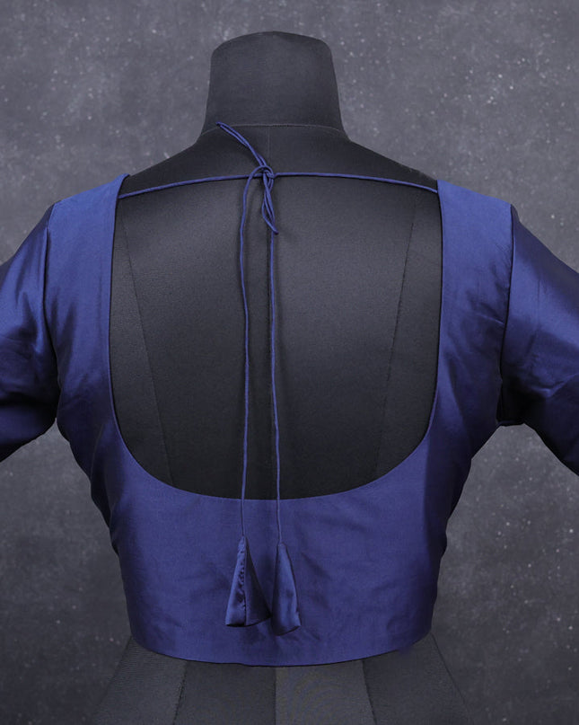 Navy blue semi silk readymade blouse