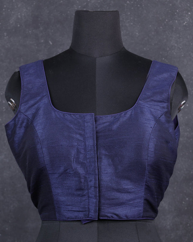 Navy blue semi raw silk readymade blouse