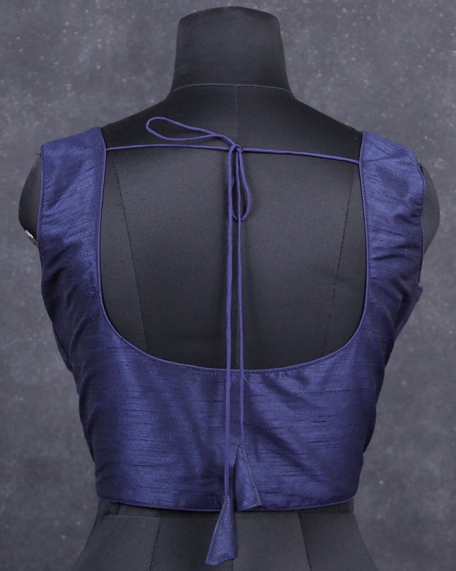Navy blue semi raw silk readymade blouse