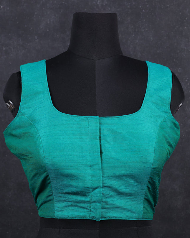 Teal green semi raw silk readymade blouse