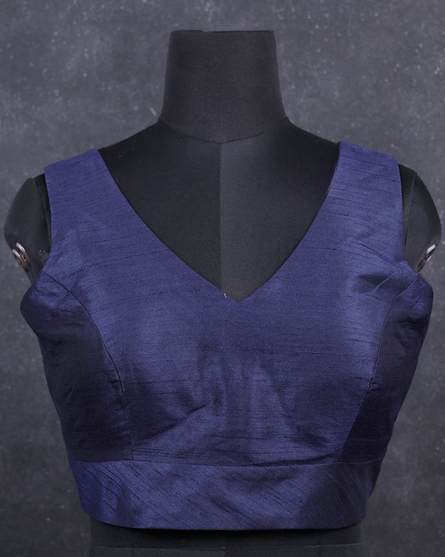 Navy blue semi raw silk readymade blouse