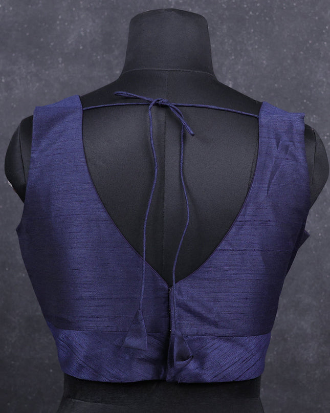 Navy blue semi raw silk readymade blouse