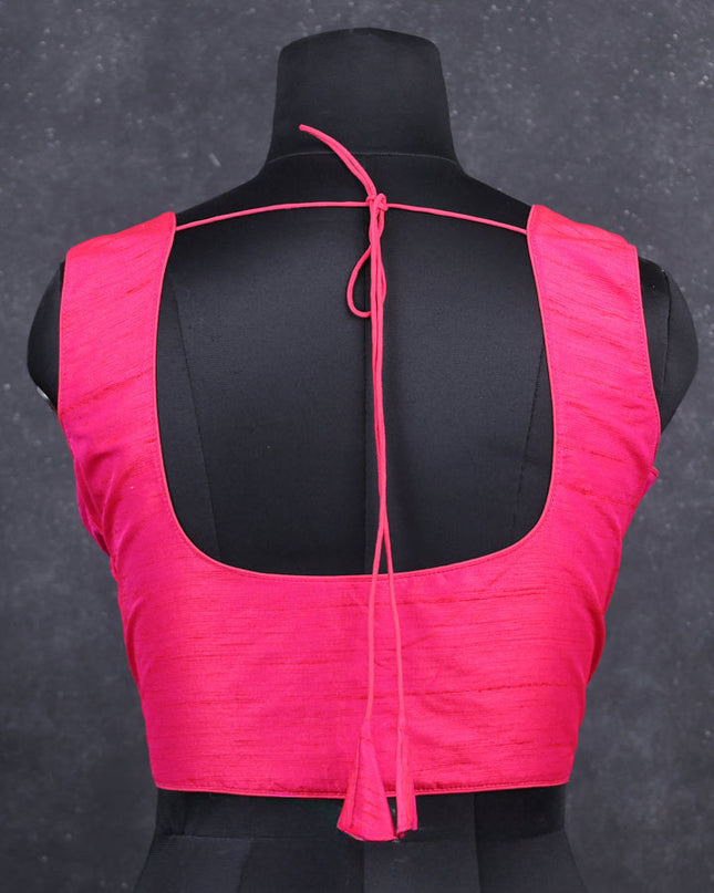 Pink semi raw silk readymade blouse