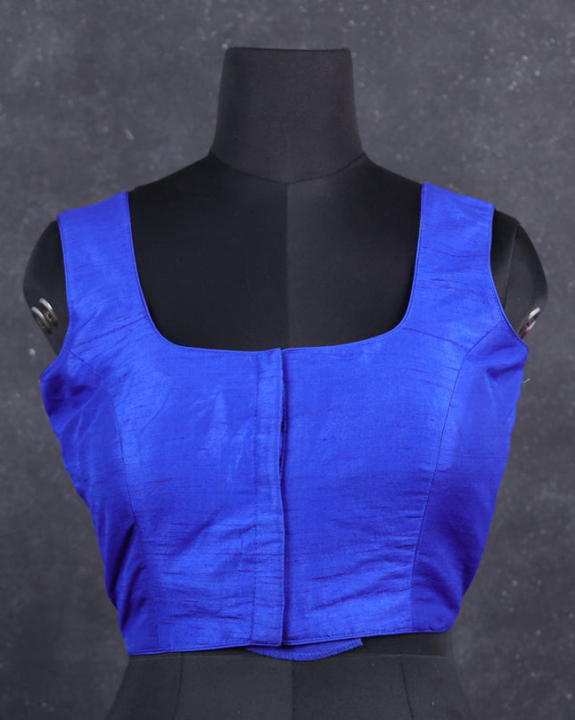 Blue semi raw silk readymade blouse
