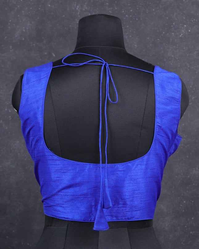 Blue semi raw silk readymade blouse