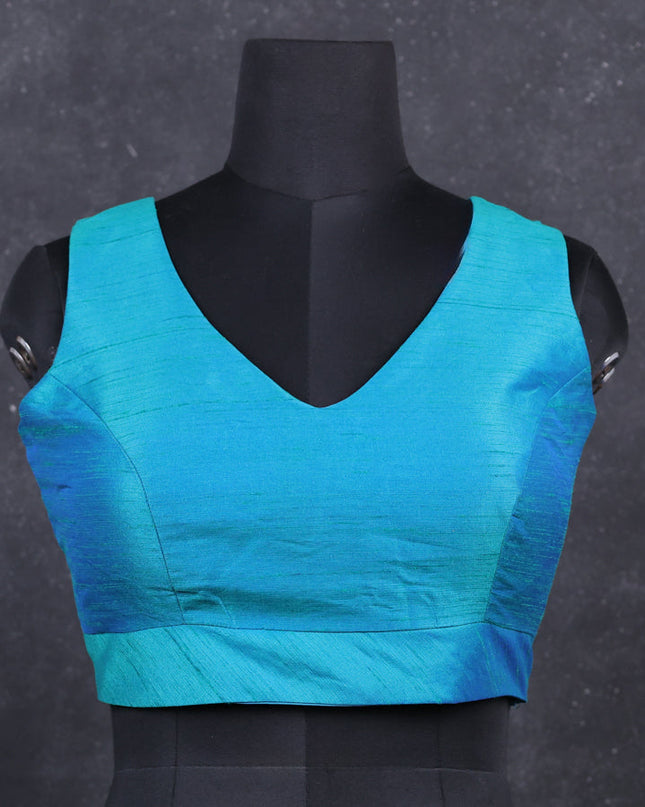 Blue semi raw silk readymade blouse