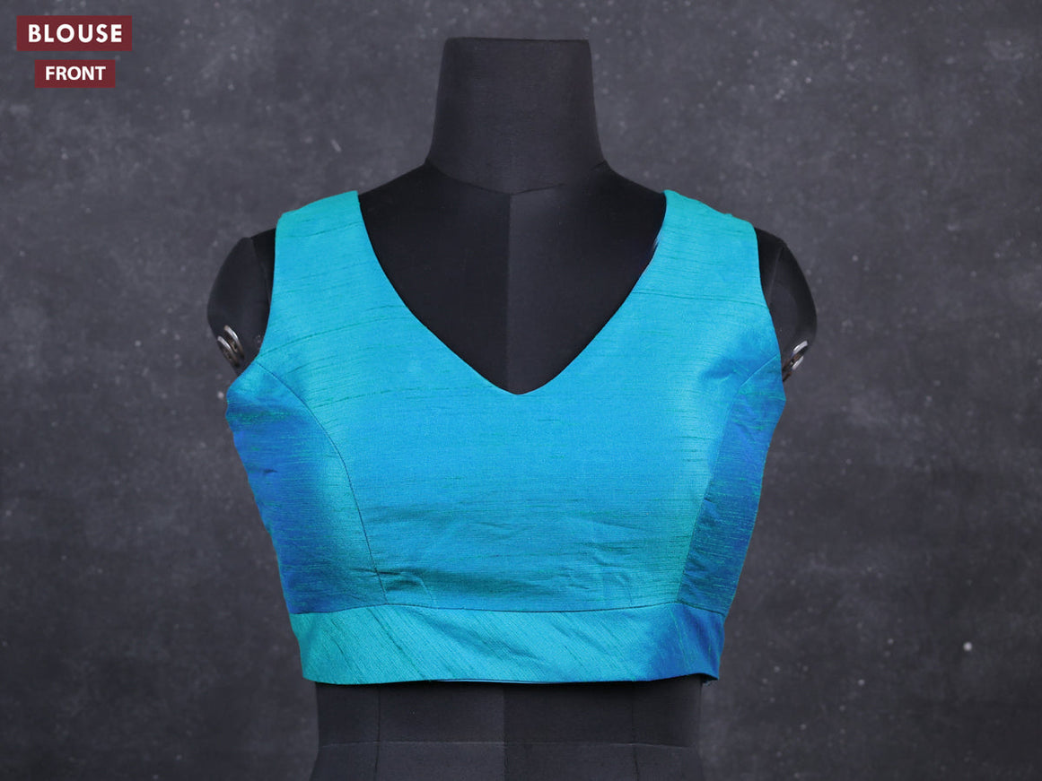 Blue semi raw silk readymade blouse