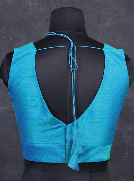 Teal green semi raw silk readymade blouse