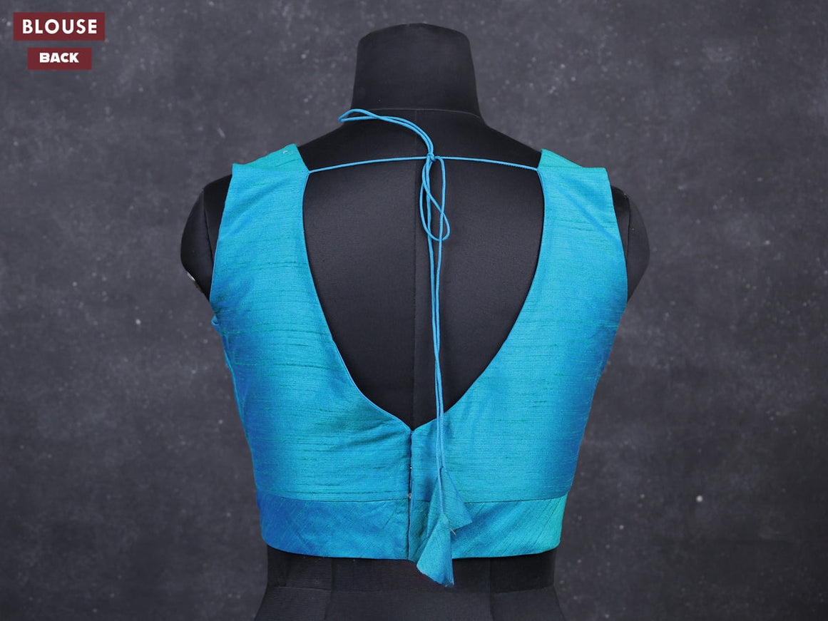 Blue semi raw silk readymade blouse
