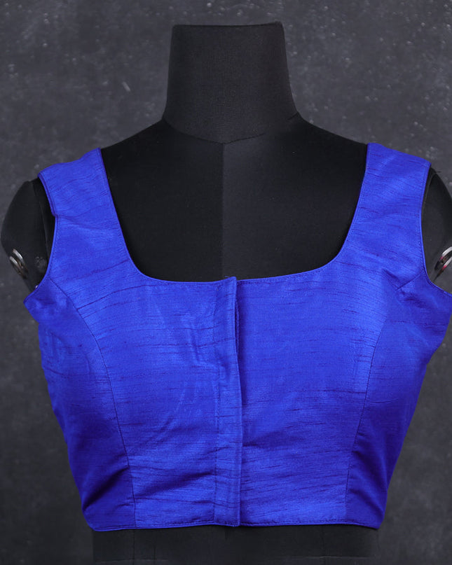 Blue semi raw silk readymade blouse