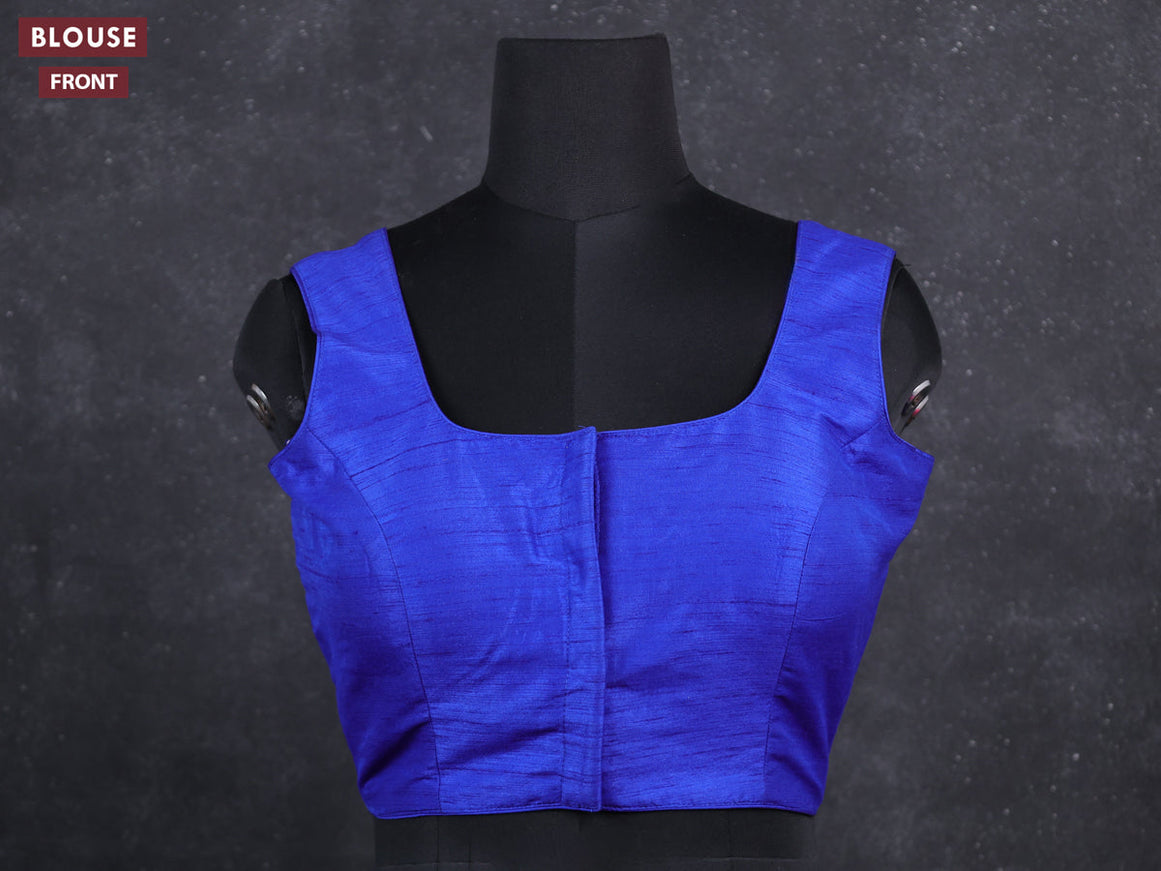 Blue semi raw silk readymade blouse