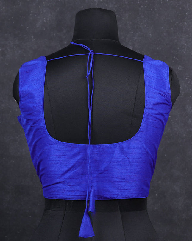 Blue semi raw silk readymade blouse