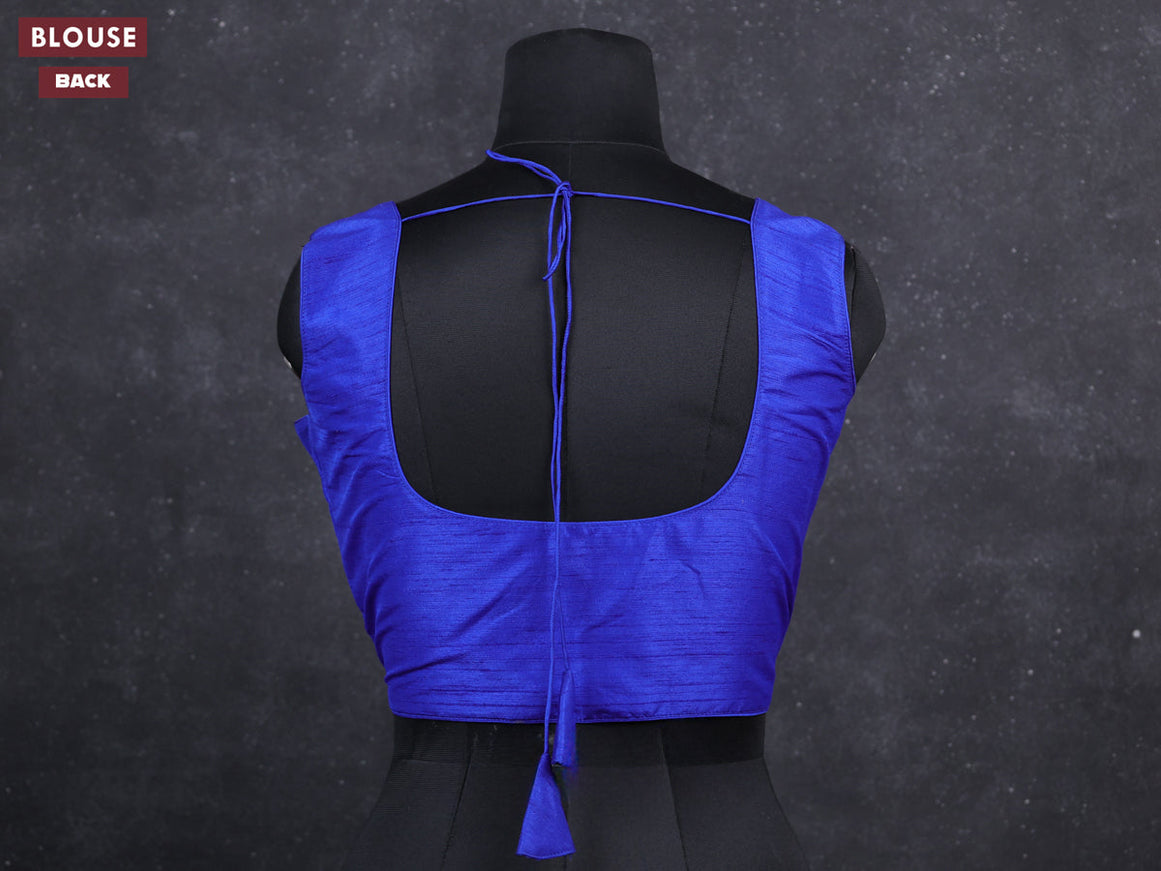 Blue semi raw silk readymade blouse