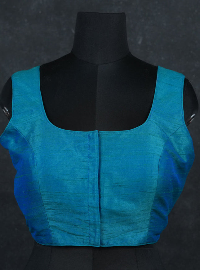 Teal green semi raw silk readymade blouse