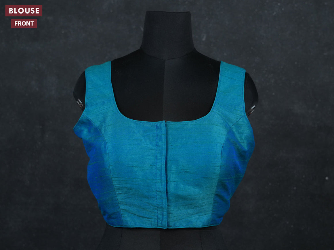 Teal green semi raw silk readymade blouse