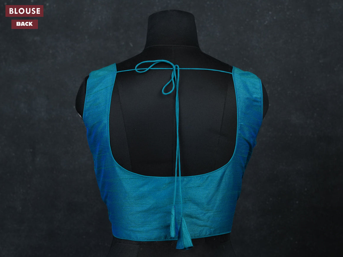 Teal green semi raw silk readymade blouse
