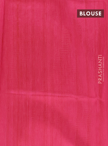 Semi tussar saree cream and pink with butta prints and madhubani printed pallu