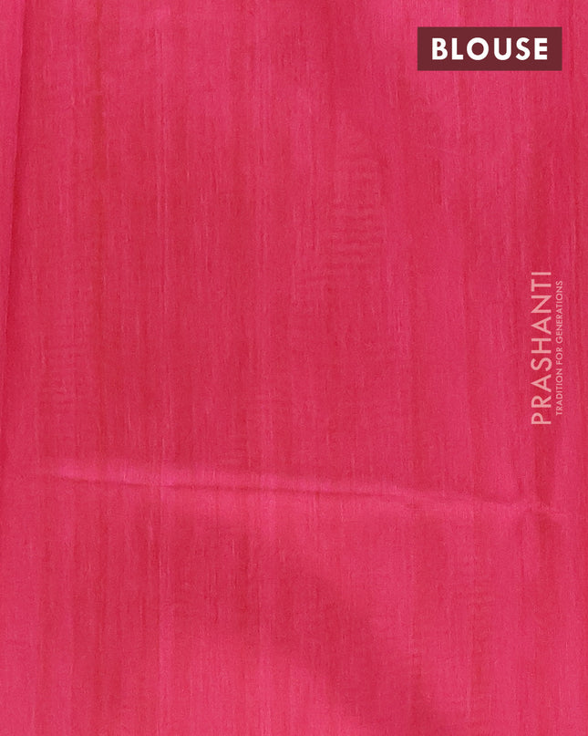 Semi tussar saree cream and pink with butta prints and madhubani printed pallu