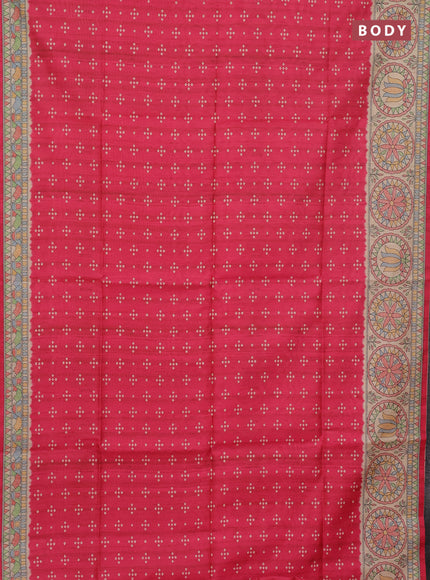 Semi tussar saree pink and cream with allover bandhani buttas and madhubani printed pallu