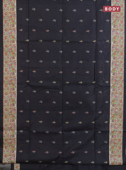 Semi tussar saree elephant grey and beige with butta prints and madhubani printed pallu