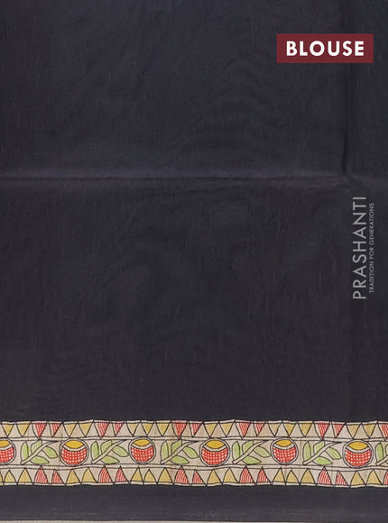 Semi tussar saree elephant grey and beige with butta prints and madhubani printed pallu