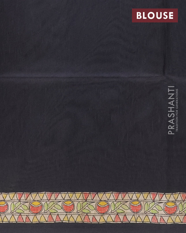 Semi tussar saree elephant grey and beige with butta prints and madhubani printed pallu