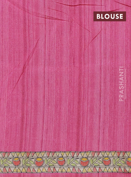 Semi tussar saree light pink and beige with butta prints and madhubani printed pallu