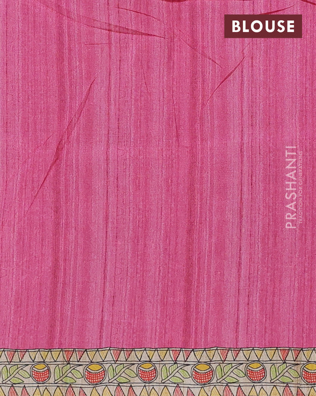 Semi tussar saree light pink and beige with butta prints and madhubani printed pallu
