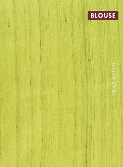 Semi tussar saree fluorescent green and beige with butta prints and madhubani printed pallu