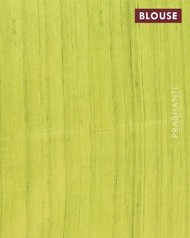 Semi tussar saree fluorescent green and beige with butta prints and madhubani printed pallu