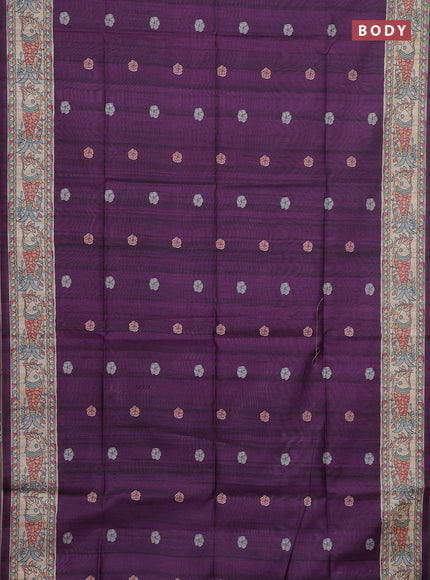 Semi tussar saree purple and beige with butta prints and madhubani printed pallu