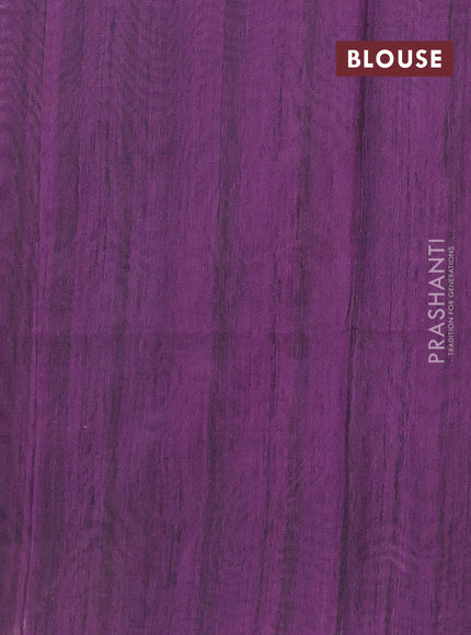Semi tussar saree purple and beige with butta prints and madhubani printed pallu