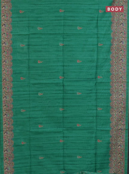 Semi tussar saree teal green and beige with tie & dye prints and madhubani printed pallu