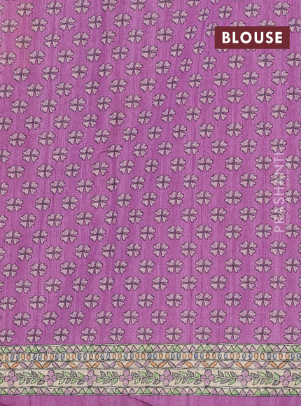Semi tussar saree lavender and beige with tie & dye prints and madhubani printed pallu