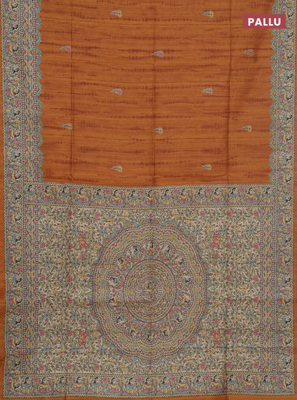 Semi tussar saree mustard yellow and beige with tie & dye prints and madhubani printed pallu