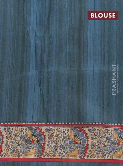 Semi tussar saree cream and grey with butta prints and madhubani printed pallu