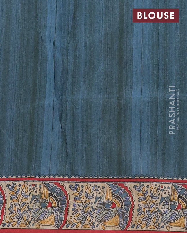 Semi tussar saree cream and grey with butta prints and madhubani printed pallu