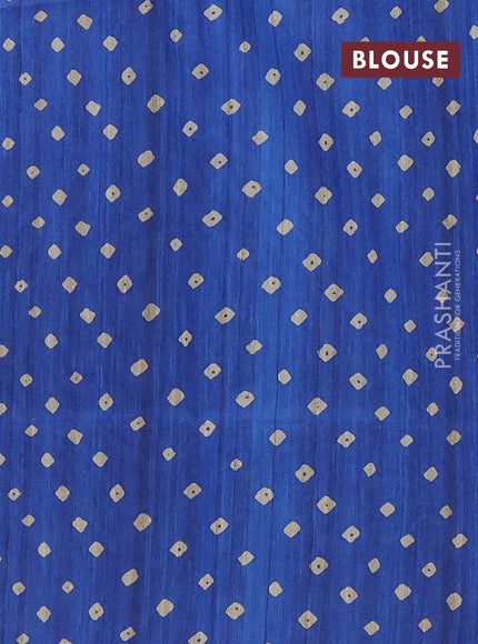 Semi tussar saree blue and beige with bandhani butta prints and madhubani printed pallu