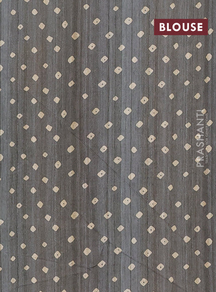 Semi tussar saree grey and beige with bandhani butta prints and madhubani printed pallu