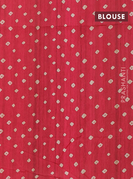 Semi tussar saree pink and beige with bandhani butta prints and madhubani printed pallu