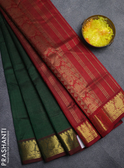 Silk cotton saree dark green and maroon with allover vairaosi pattern and annam zari woven border